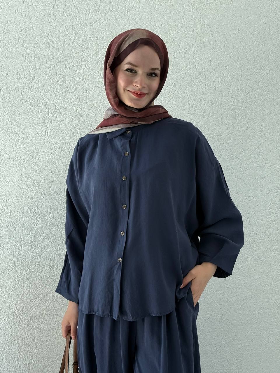 Kol Detaylı Tencel Şalvar Takım 50957 - Lacivert