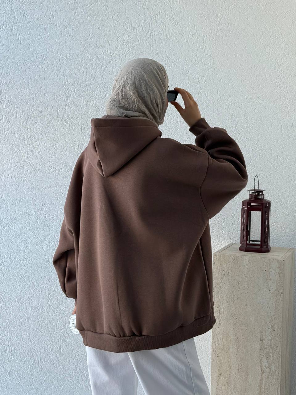 Üç İplik Şardonlu Kapşonlu Oversize Sweat