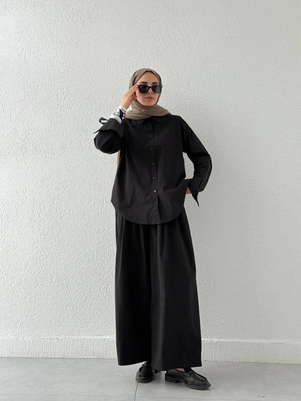 Poplin Etek Pantolonlu Takım 51005  - Siyah