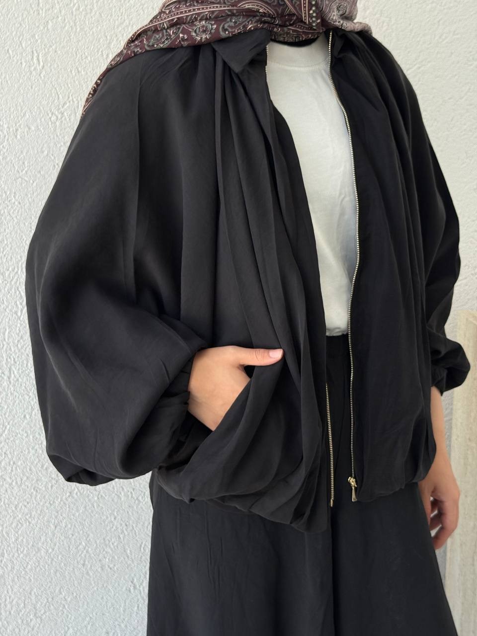 ZR Model Fermuarlı Tencel Ceket - Siyah