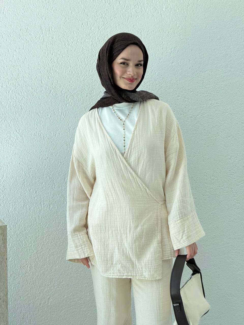 Müslin Kimono Takım 8754 - Taş