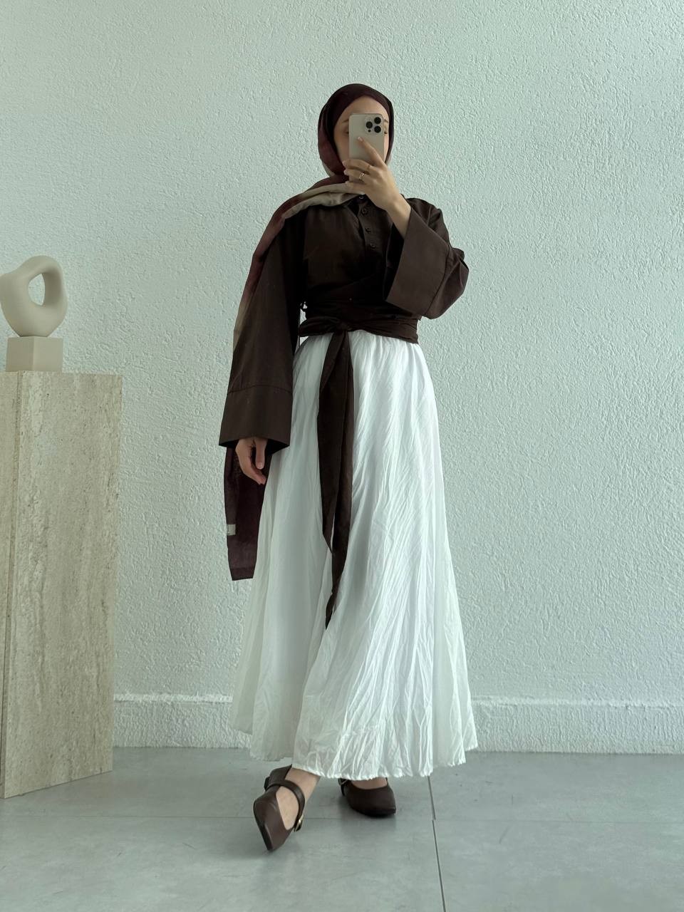 Yandan Bağlamalı Poplin Gömlek - Kahve