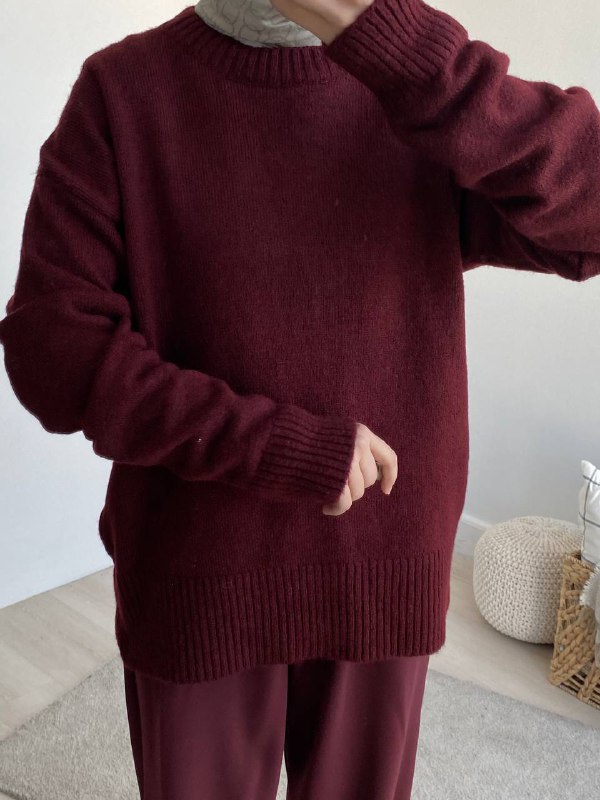 Oversize Massimo Etiketli Kazak - bordo