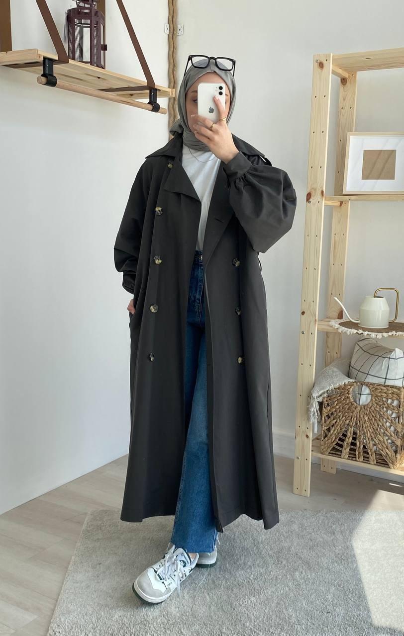 Arka Düğme Detaylı Oversize Trenç