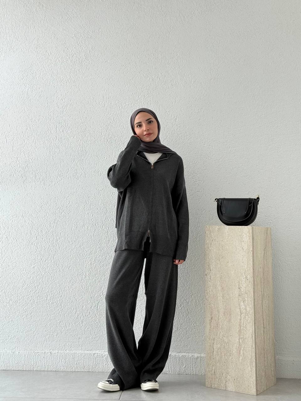 Oysho Model Kapüşonlu Triko Takım T23 - Antrasit