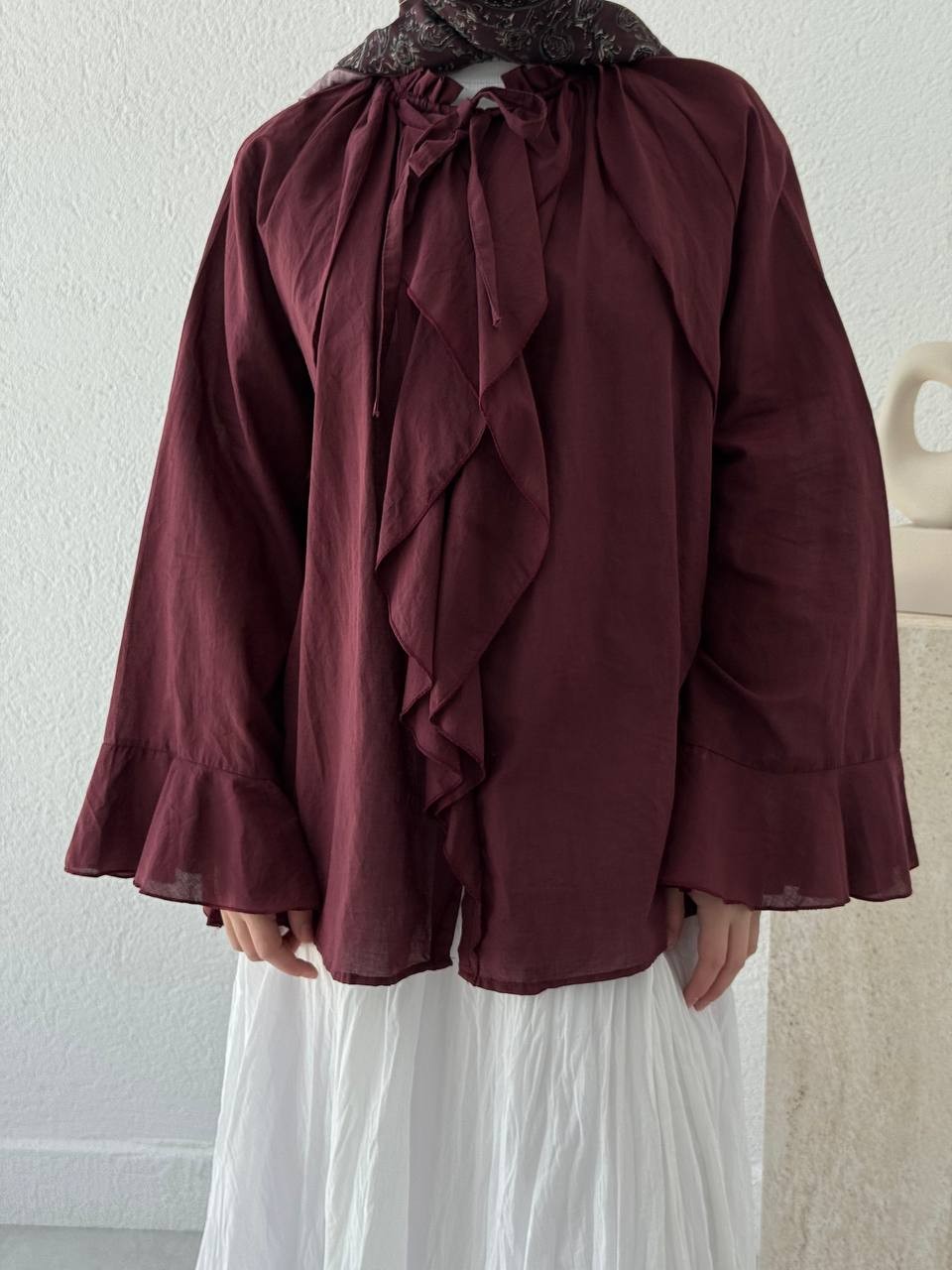 Zara Model Vual Fırfırlı Gömlek 2036 - bordo