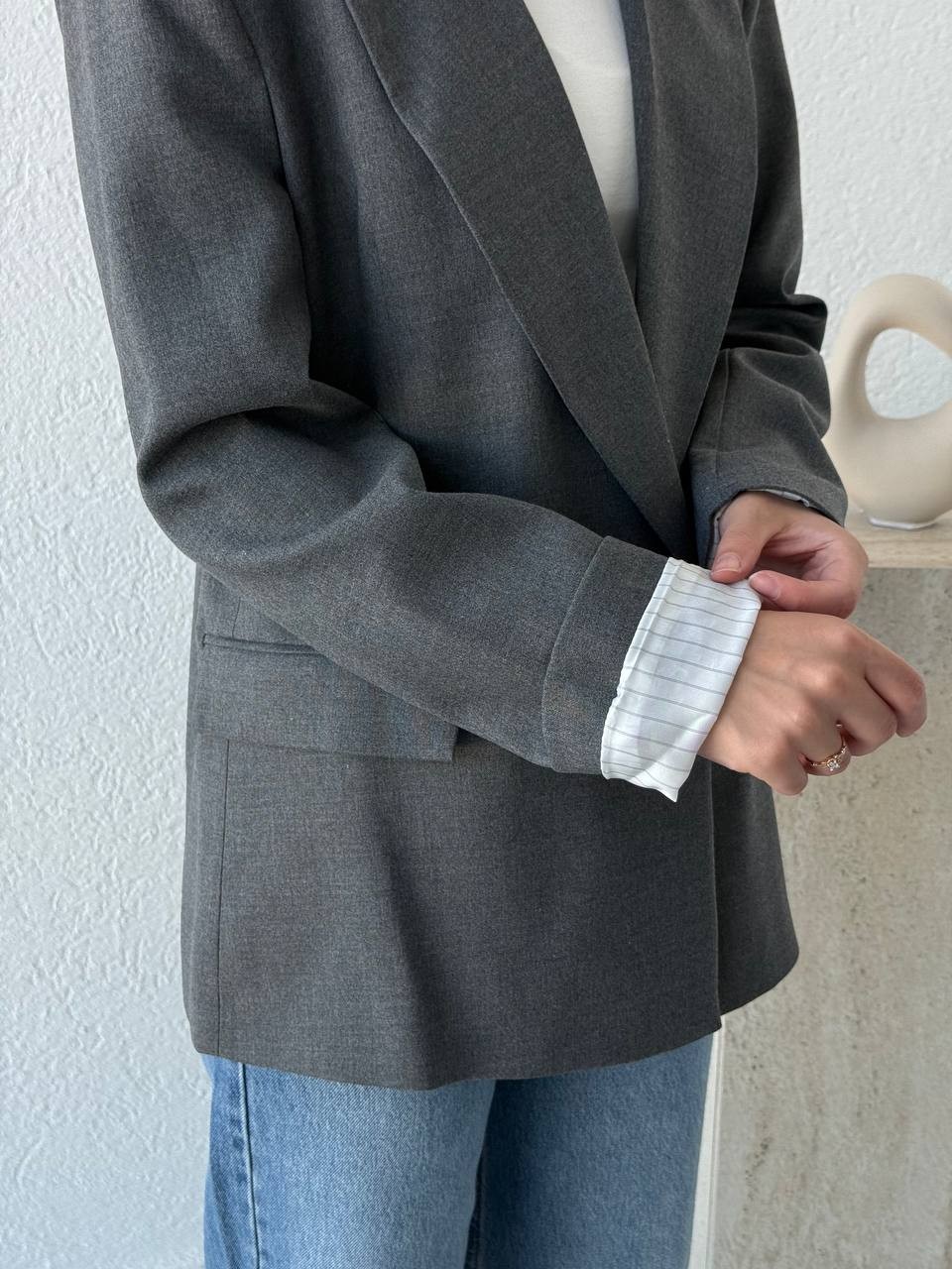 Poliviskon İçi Astarlı Blazer Ceket - Gri