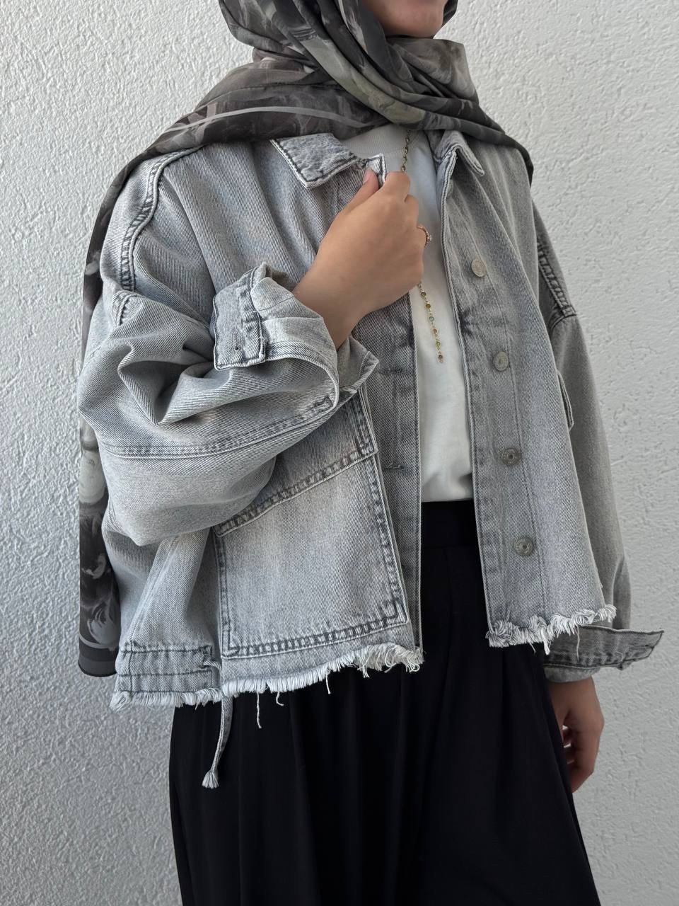 Belden Sıkmalı Oversize Kalıp Kot Ceket 6438