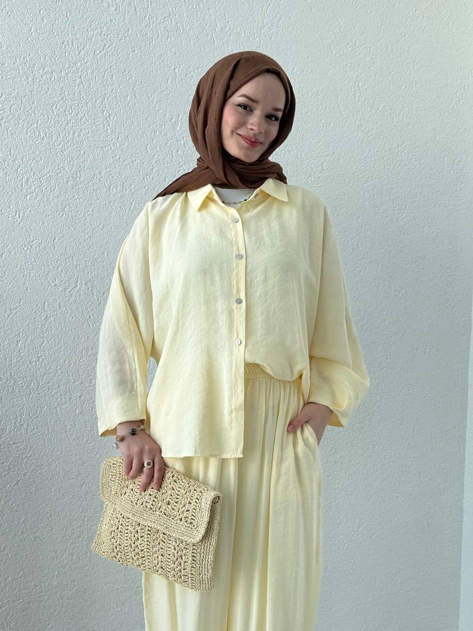 Kol Detaylı Tencel Şalvar Takım 50957 - SARI