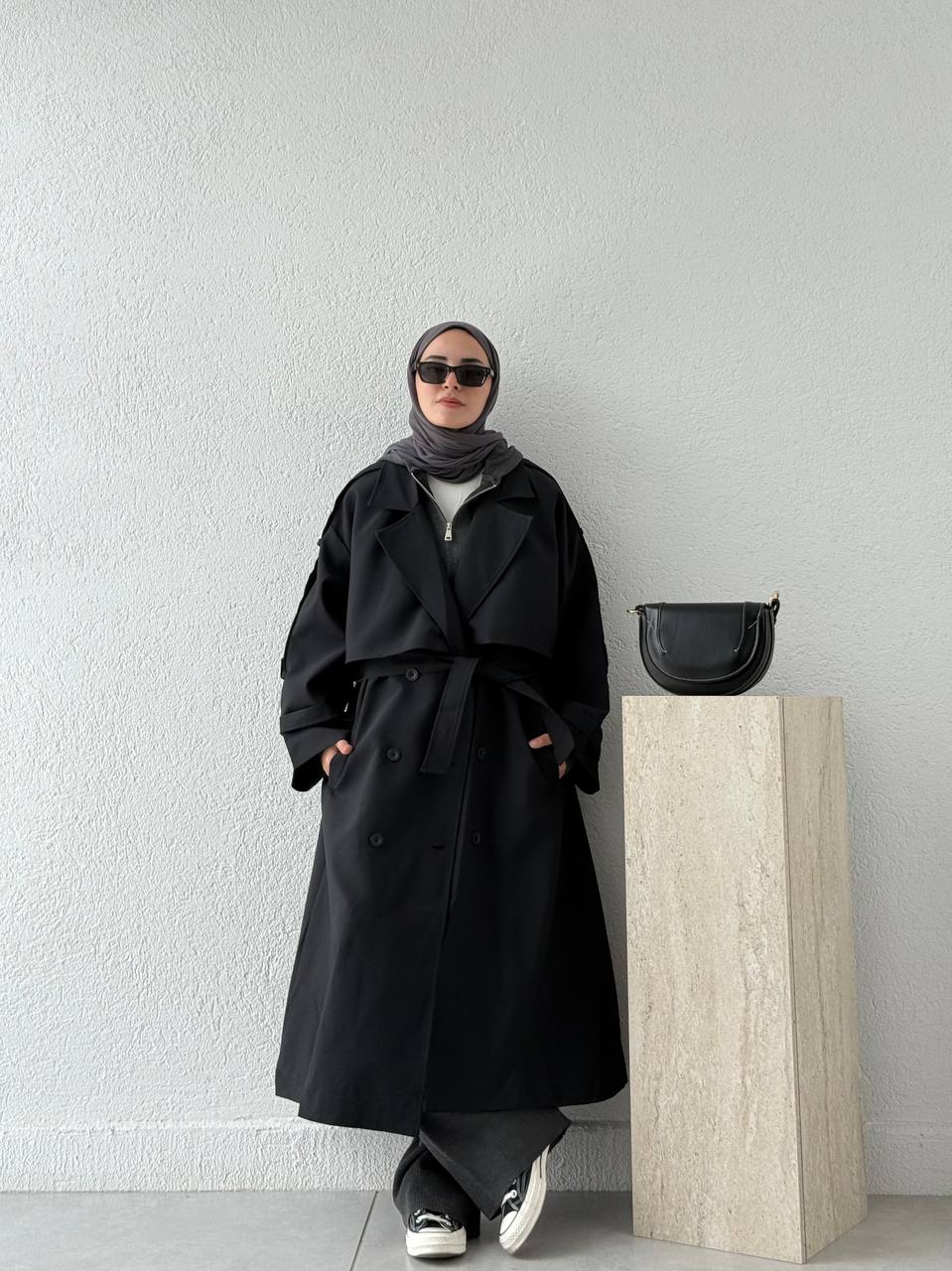 Premium Kalite Oversize Astarlı Kuşaklı Trençkot 9476