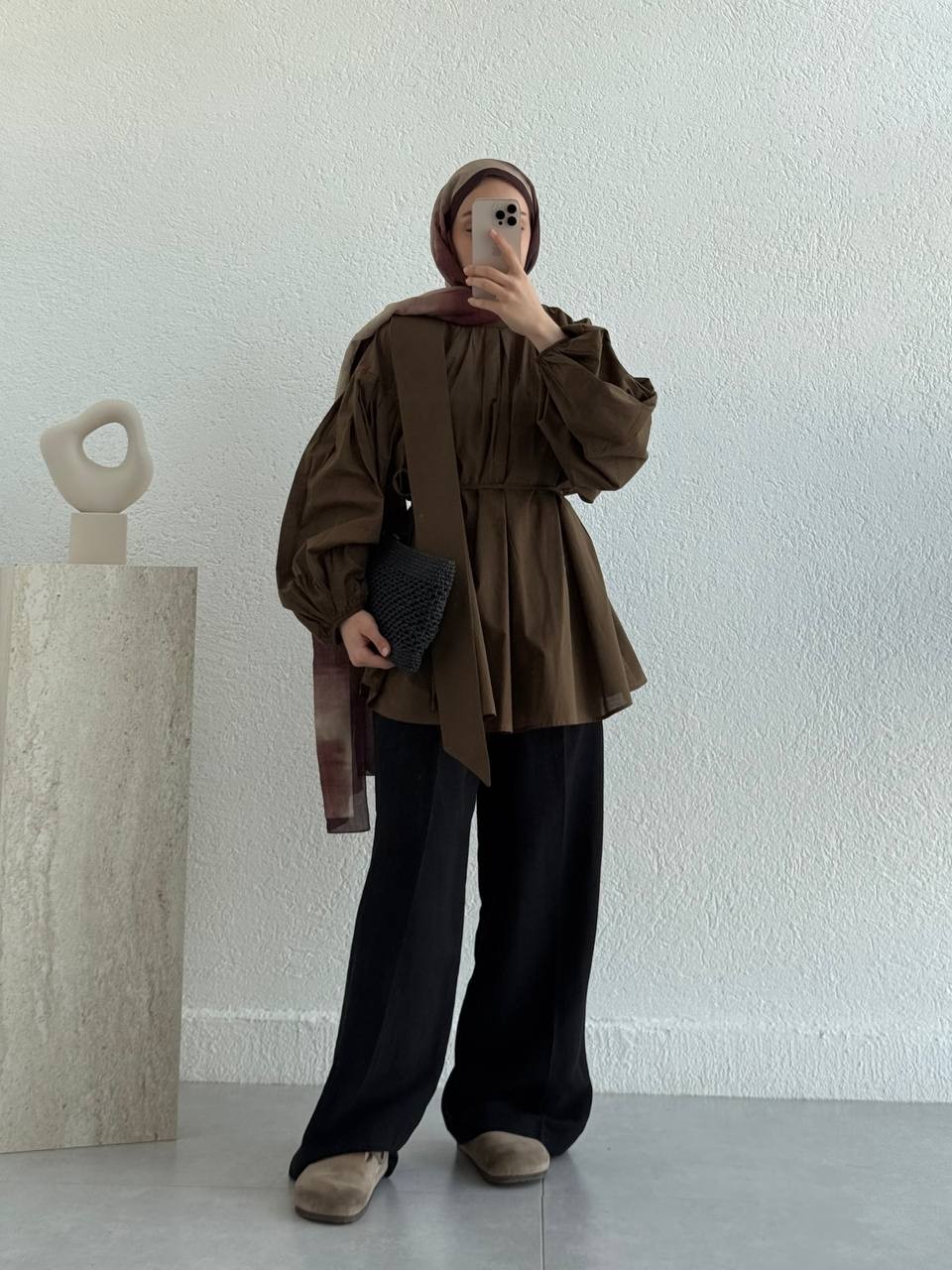 Kemerli Keten Palazzo Pantolon 51150 - Siyah