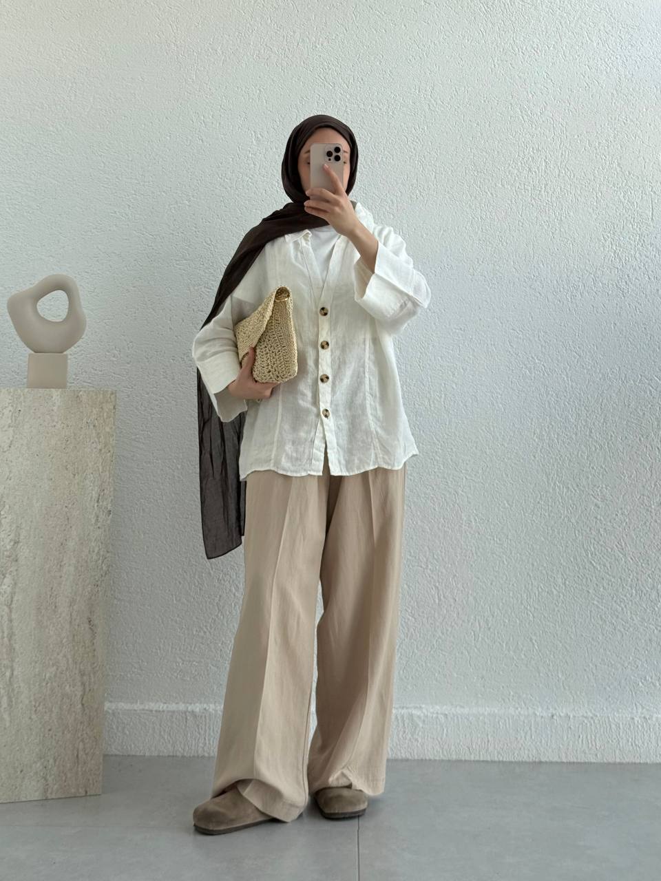 Keten Fakir Kol Geniş  Gömlek - Beyaz