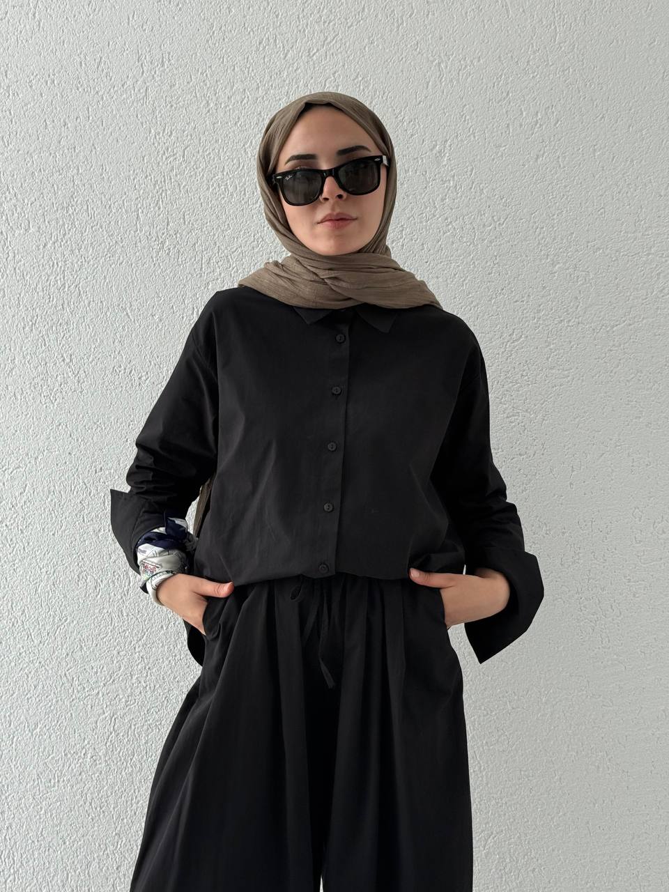 Poplin Etek Pantolonlu Takım 51005  - Siyah