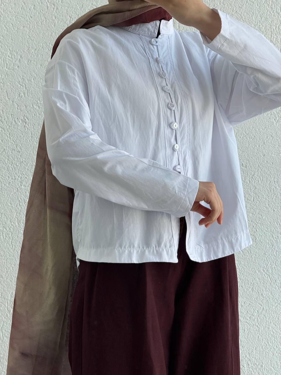 Hakim Yaka Düğmeli Poplin Gömlek 0335 - Beyaz