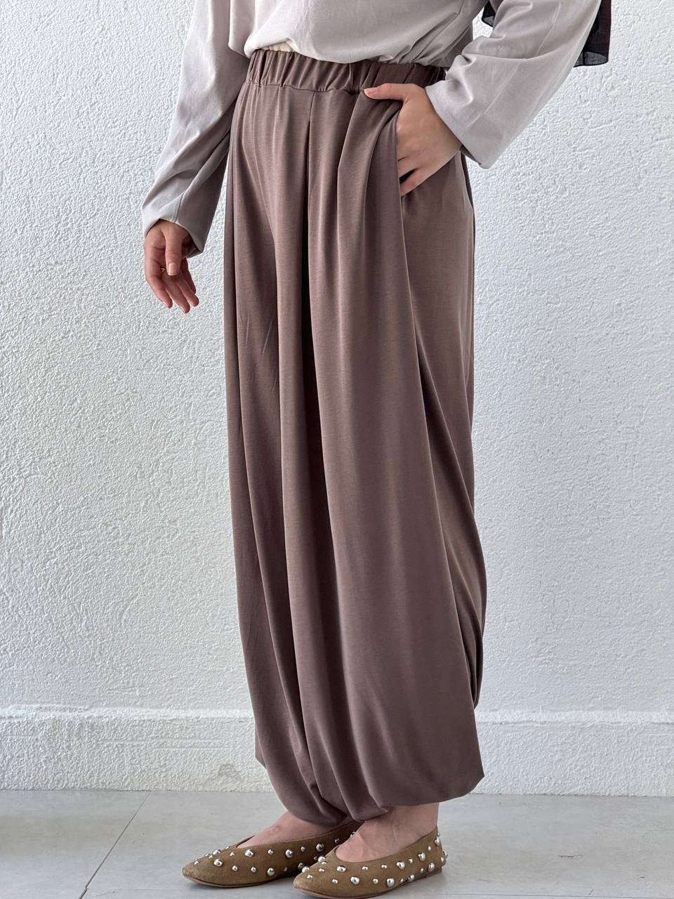 Oysho Modal Kumaş Pileli Şalvar Pantolon