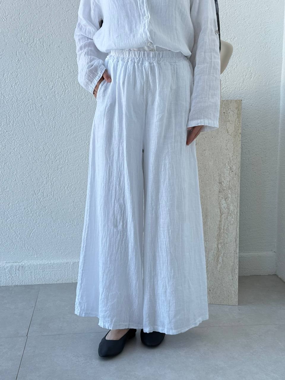 Keten Oversize Takım FLR - Beyaz