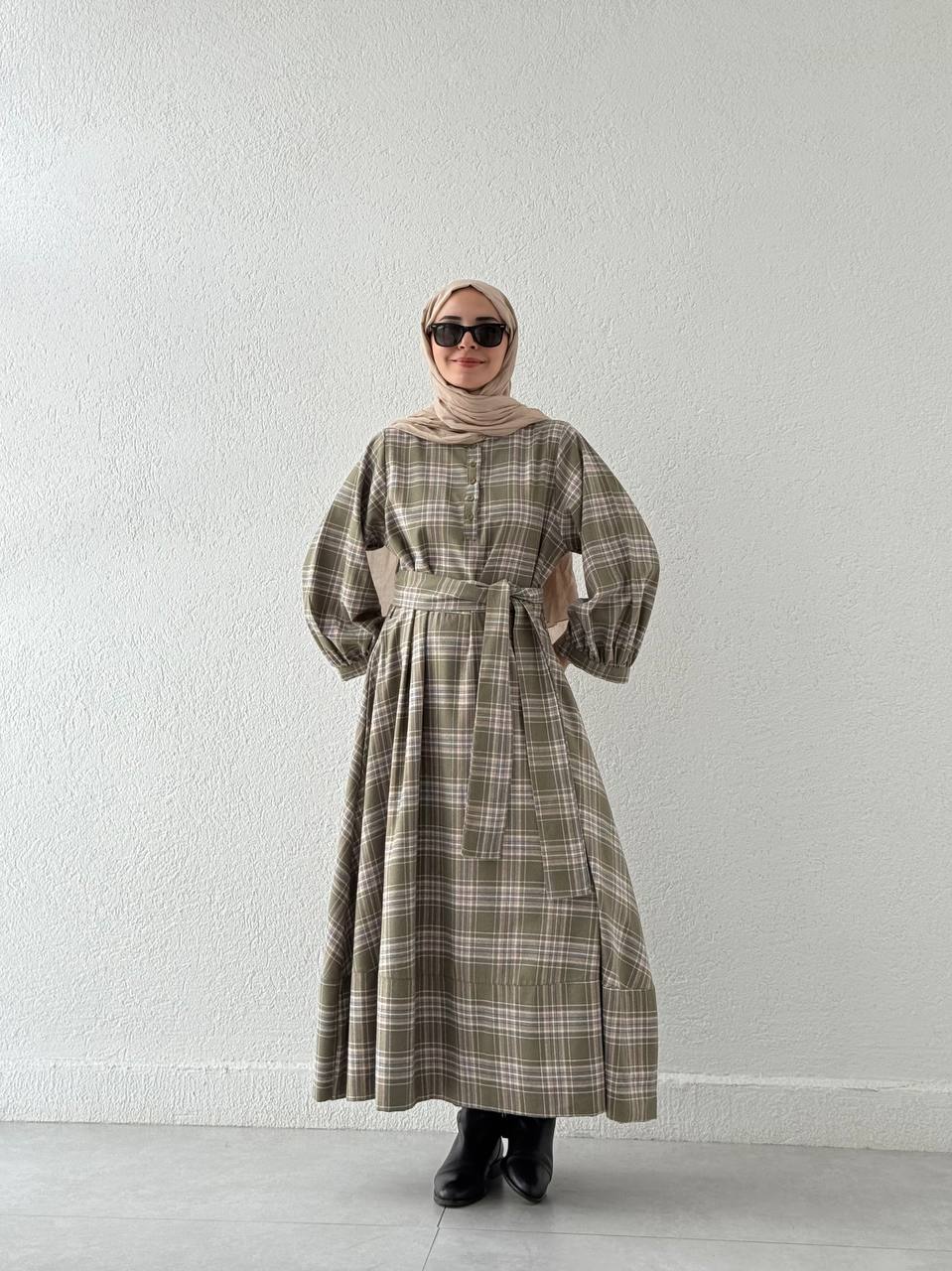 Zr Model Ekose Elbise 1235 - Açık Yeşil