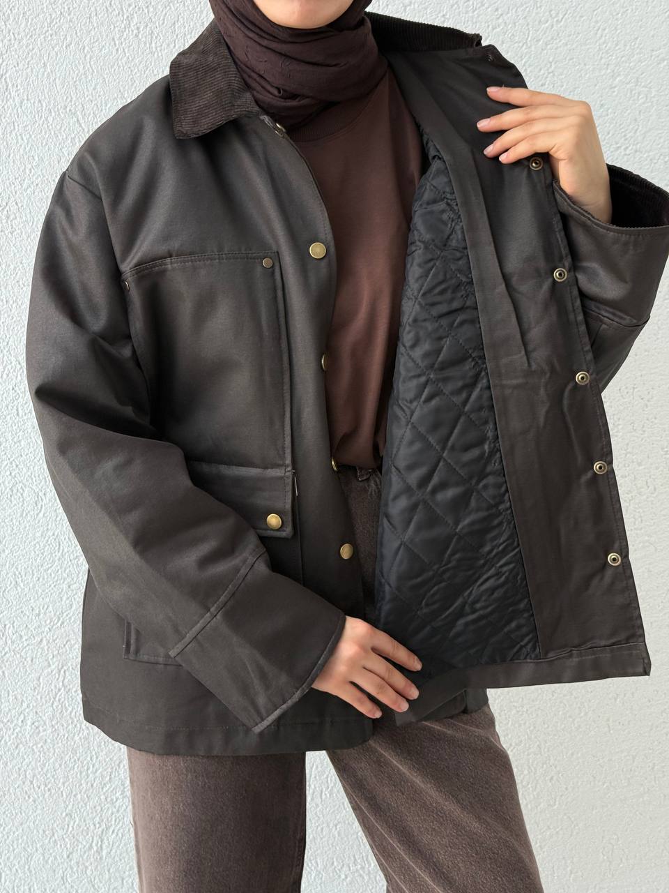 Kadife Yaka İçi Kapitone Dolgulu Mont 255132 - Kahve