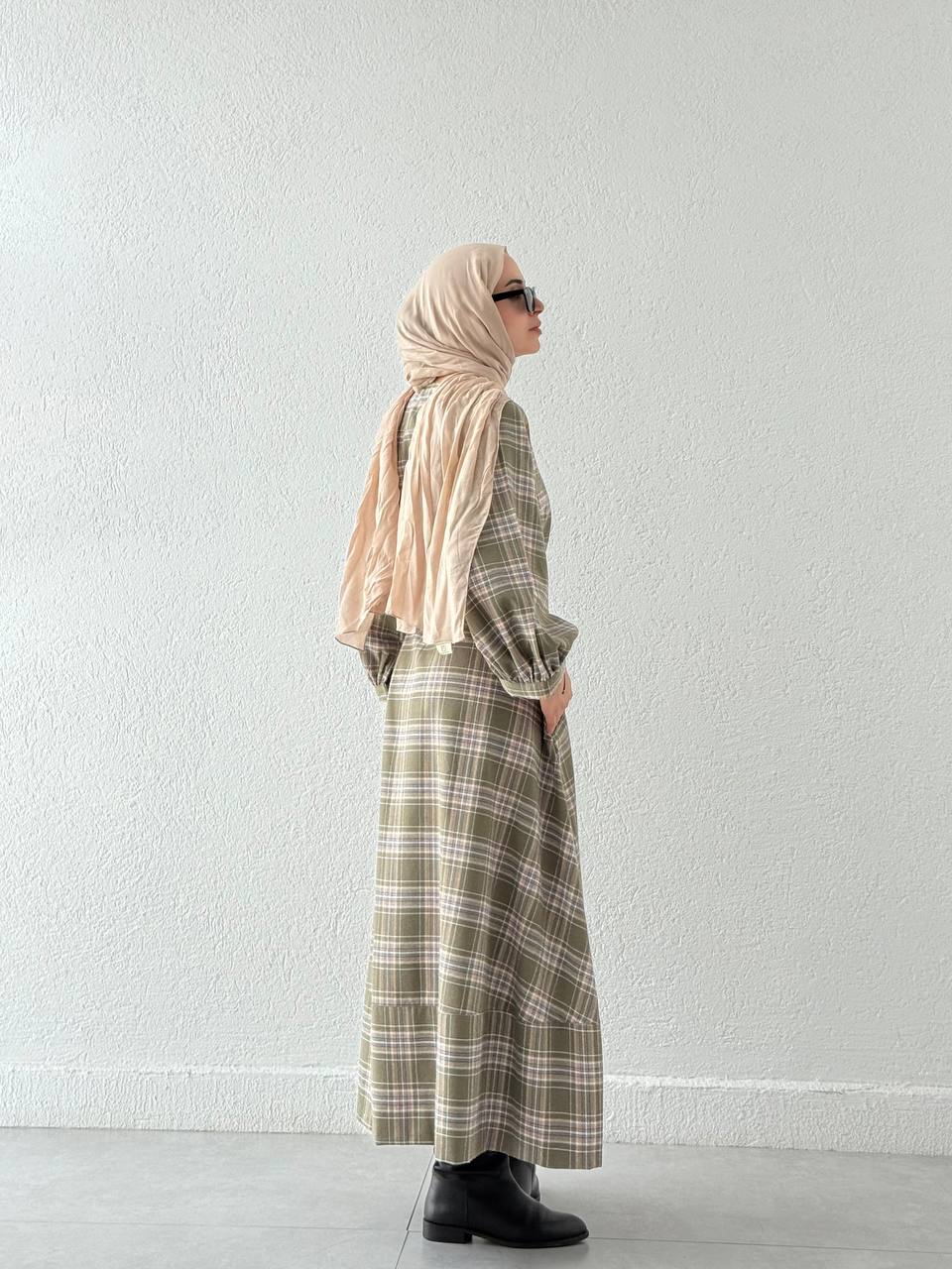 Zr Model Ekose Elbise 1235 - Açık Yeşil