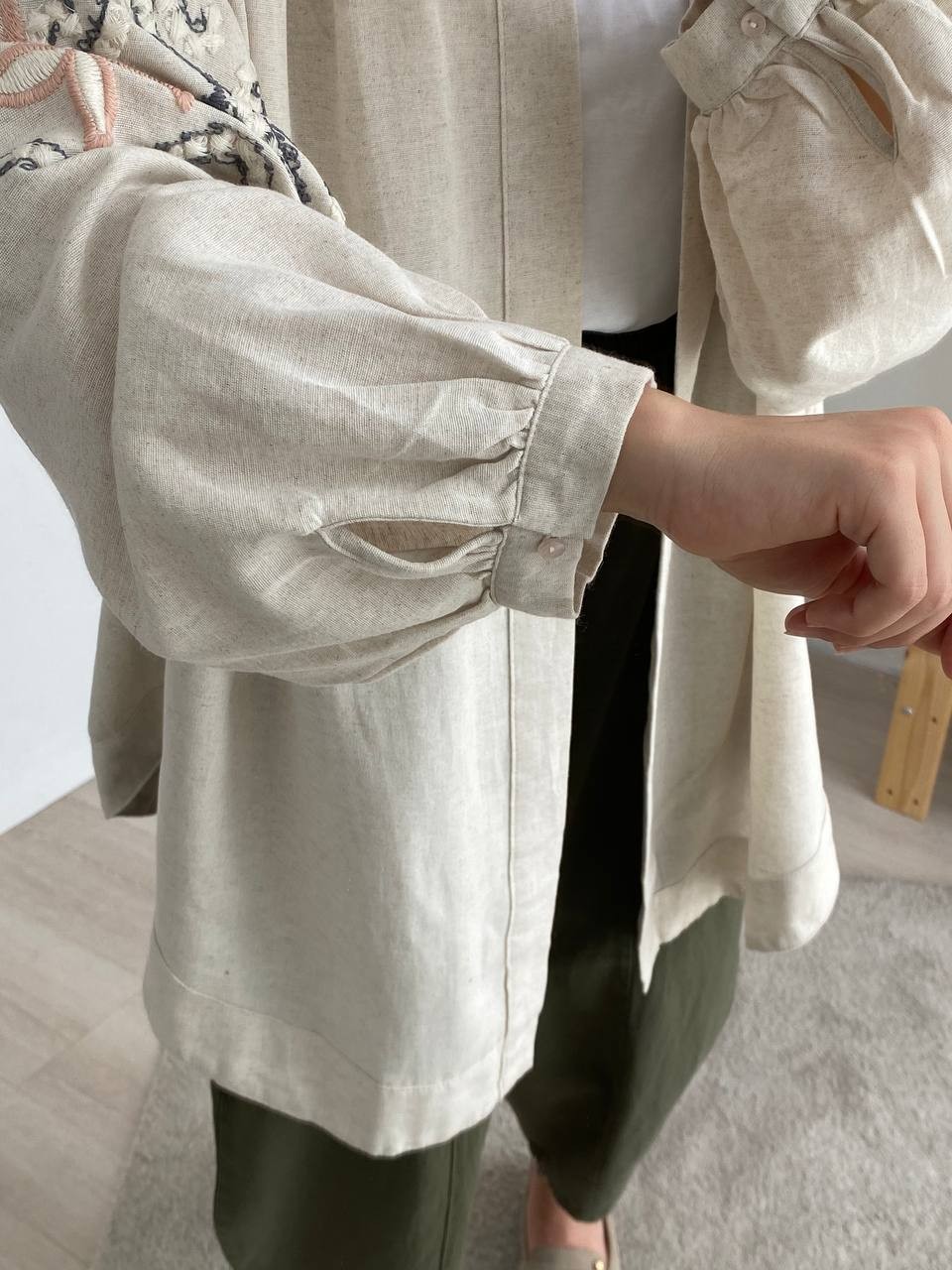 Nakışlı Çiçek Desenli Kimono - naturel