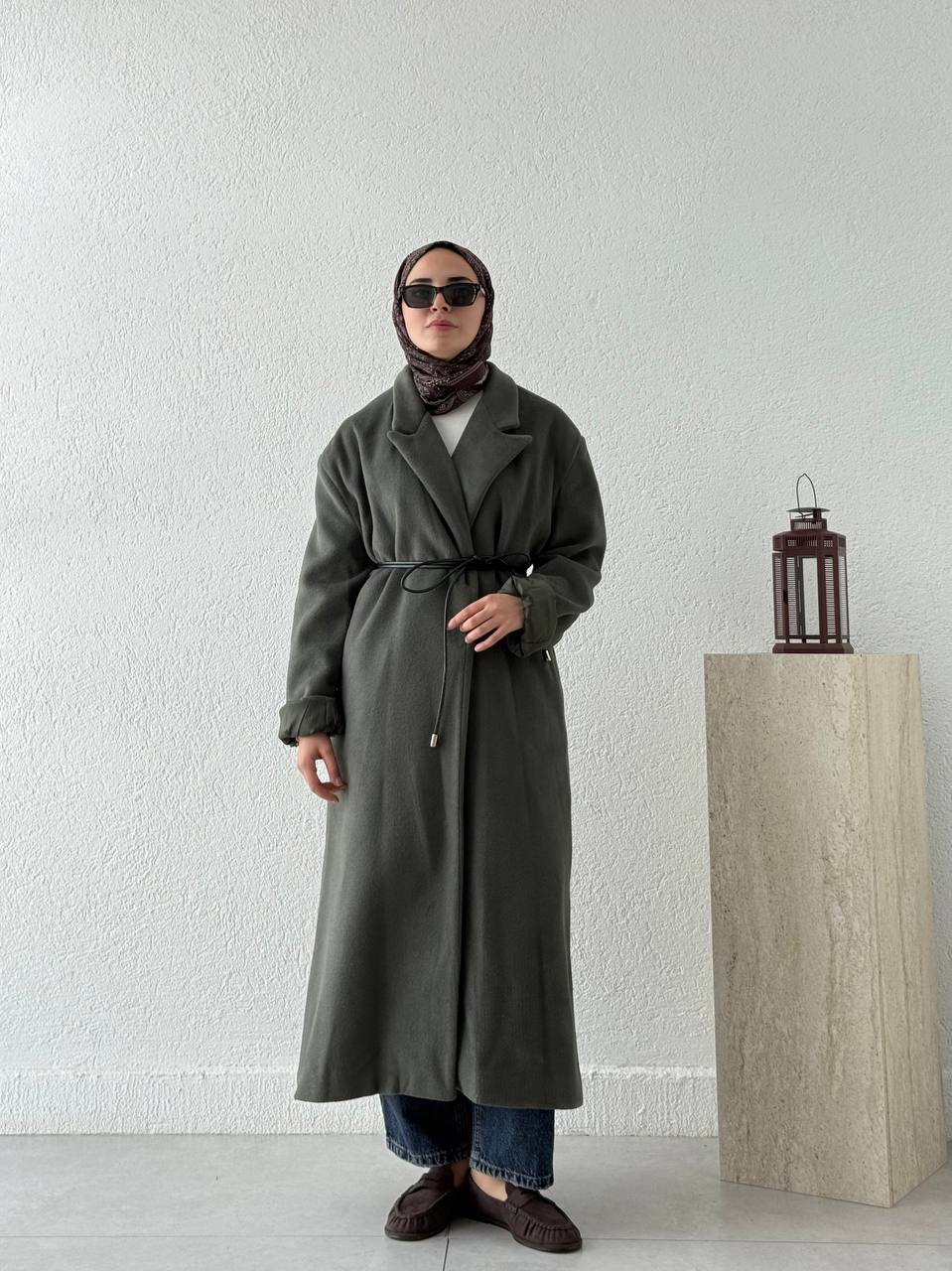 Deri Kemerli Oversize Kaban 1035