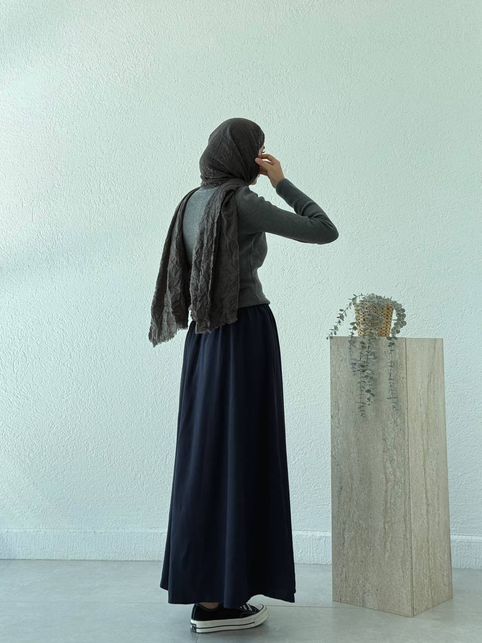 Mevsimlik Tensel BelLastikli Etek 035 - Lacivert