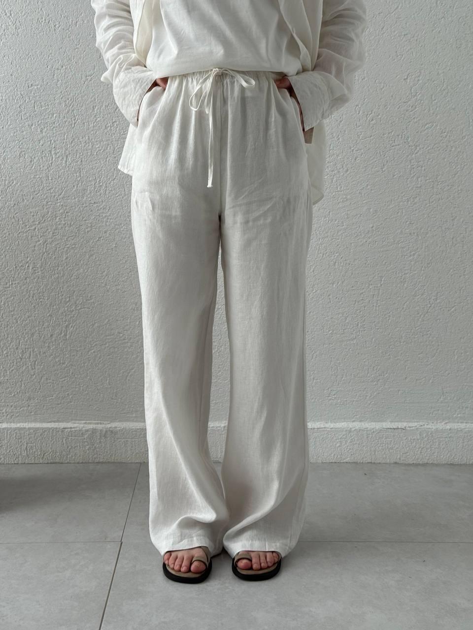 Premium Kalite Keten Pantolon - Beyaz