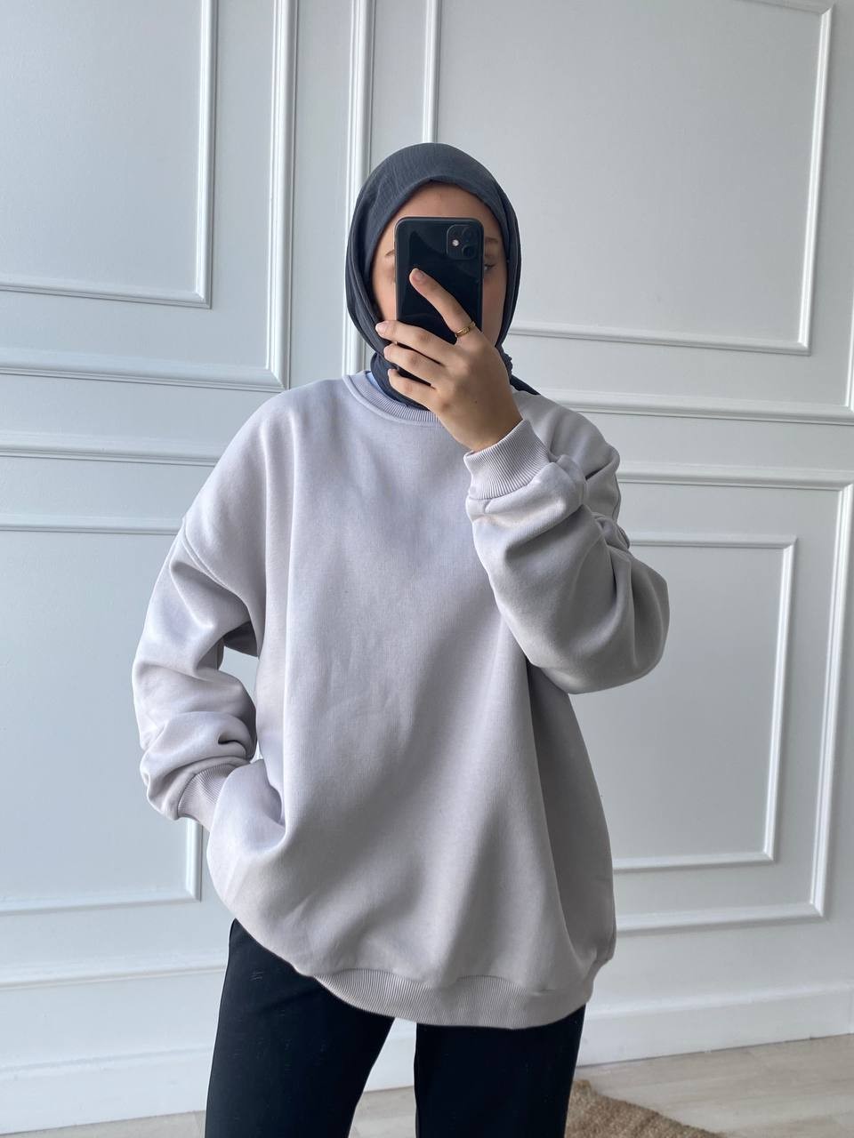 Basic Oversize Şardonlu Sweatshirt - Gri