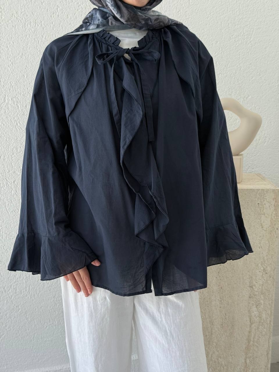Zara Model Vual Fırfırlı Gömlek 2036 - Lacivert