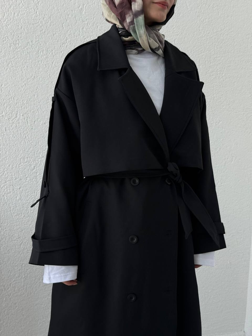 Premium Kalite Oversize Astarlı Kuşaklı Trençkot - Siyah