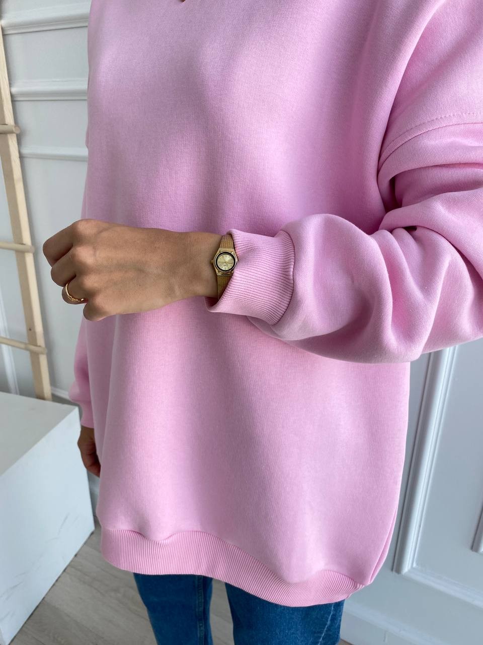 Basic Oversize Şardonlu Sweatshirt - Açık Pembe