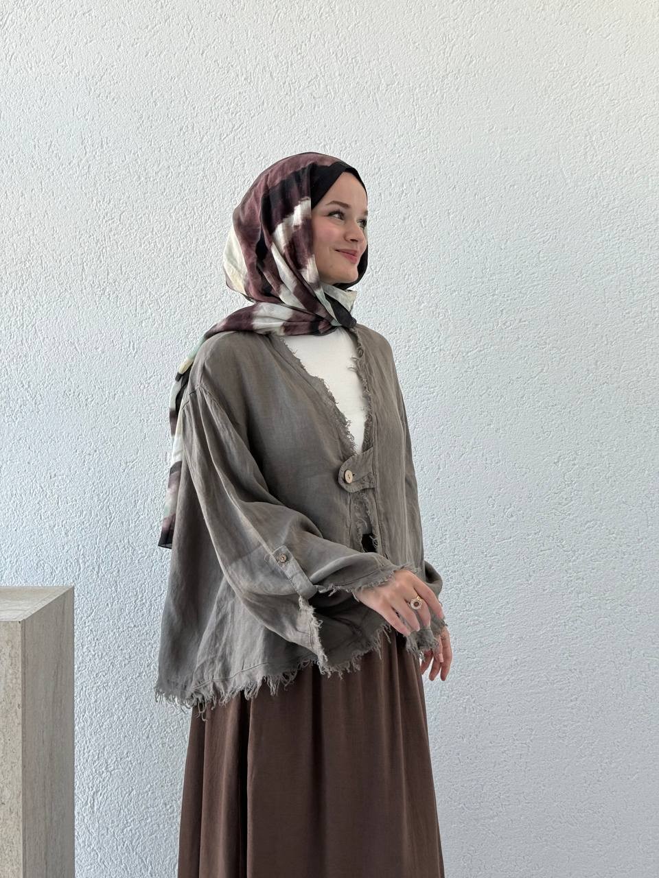 Keten Tek Düğmeli Pis Dikişili Ceket flr
