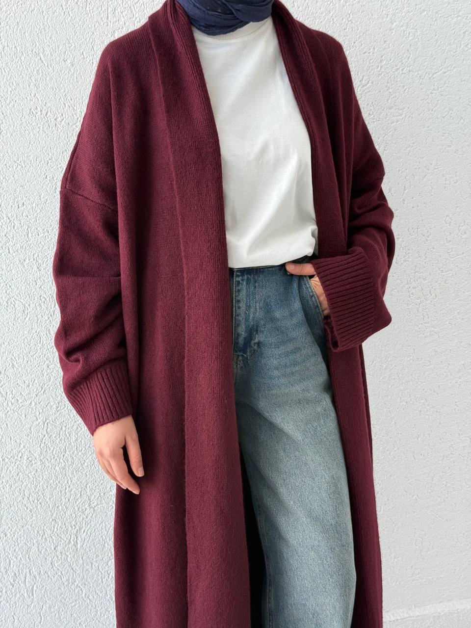 Şal Yaka Uzun Hırka 2310006 - bordo