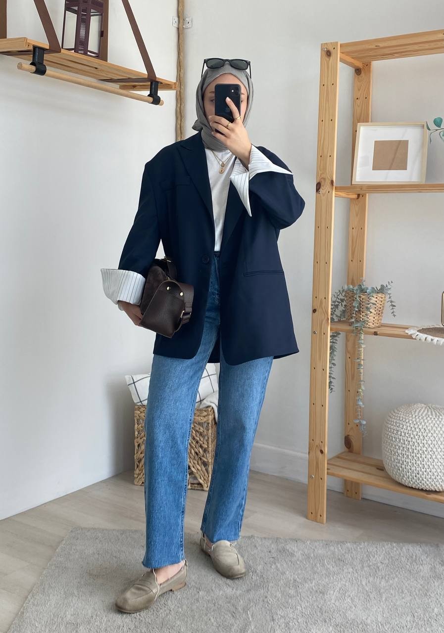 Oversize Kalın Manşet Çizgili Blazer Ceket