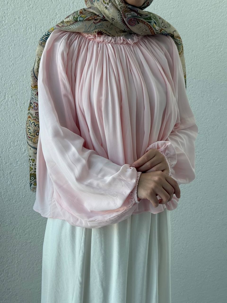 Yakası Büzgülü Salaş Gömlek 4959 - Açık Pembe