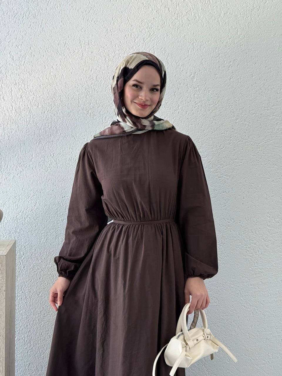 Vual Bel Lastikli Astarlı Elbise 5001 - Kahve