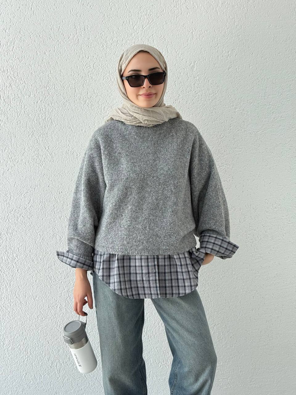 Yarasa Kol Triko Kazak 10817 - Gri