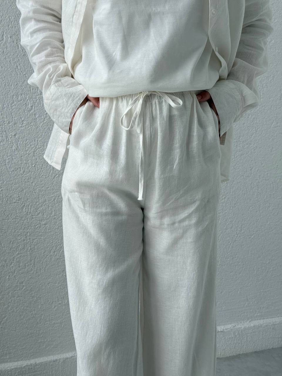 Premium Kalite Keten Pantolon - Beyaz