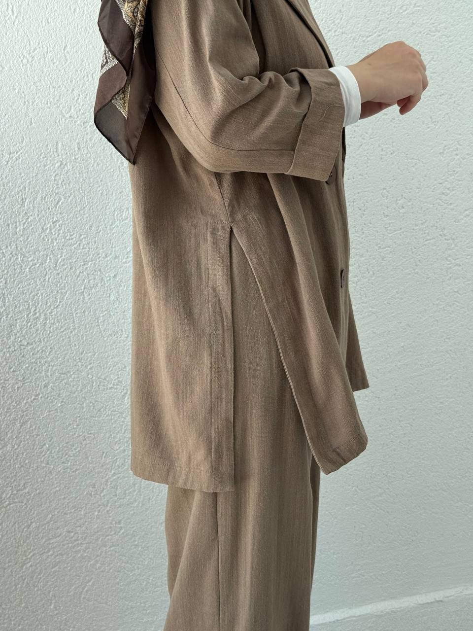 ZR Model Yan Yırtmaçlı Ceket Takım - Vizon