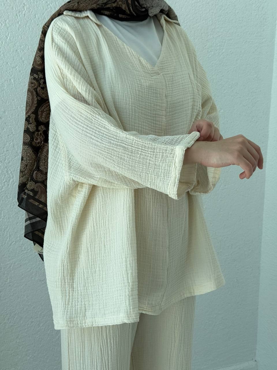 Müslin Polo Yaka Gömlek 1180 - Ekru