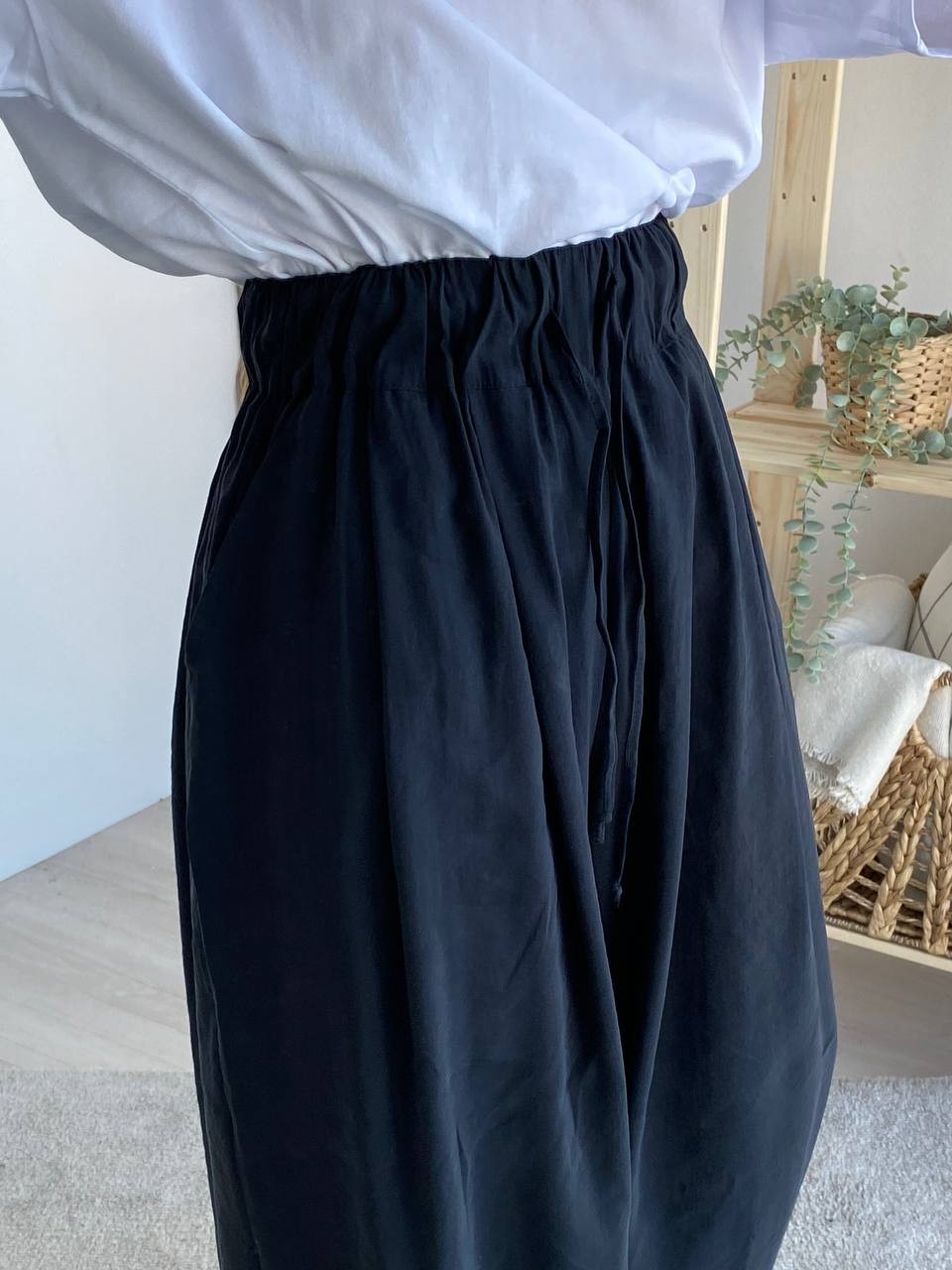 Pileli Bel Lastikli Tencel Bol Pantolon