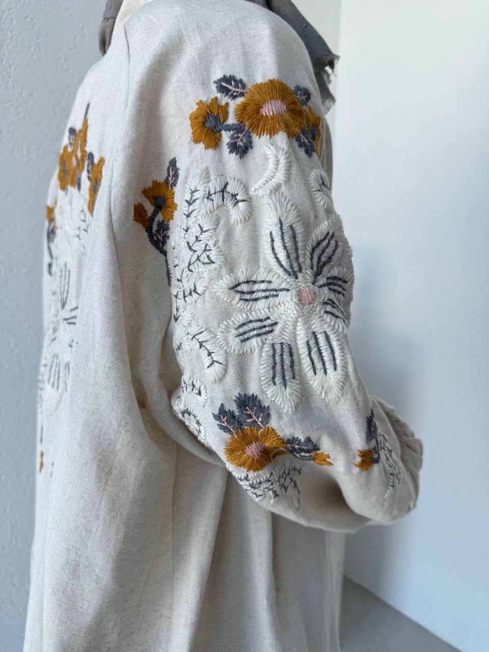 Nakışlı Çiçek Desenli Kimono - naturel