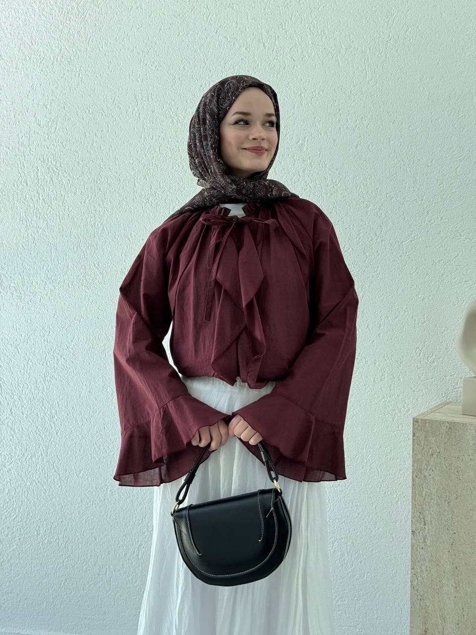 Zara Model Vual Fırfırlı Gömlek 2036 - bordo