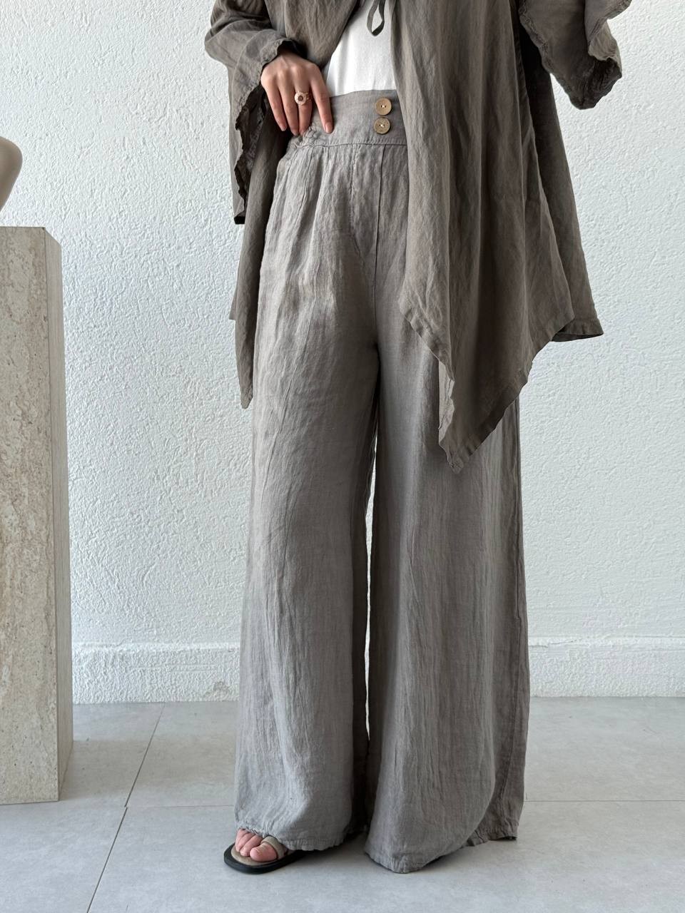 Premium Kalite Keten Önden Bağlamalı Kimono flr - Vizon