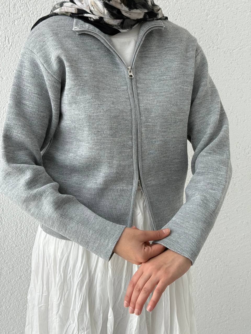 Çift Fermuarlı Kısa Hırka 251042 - Gri