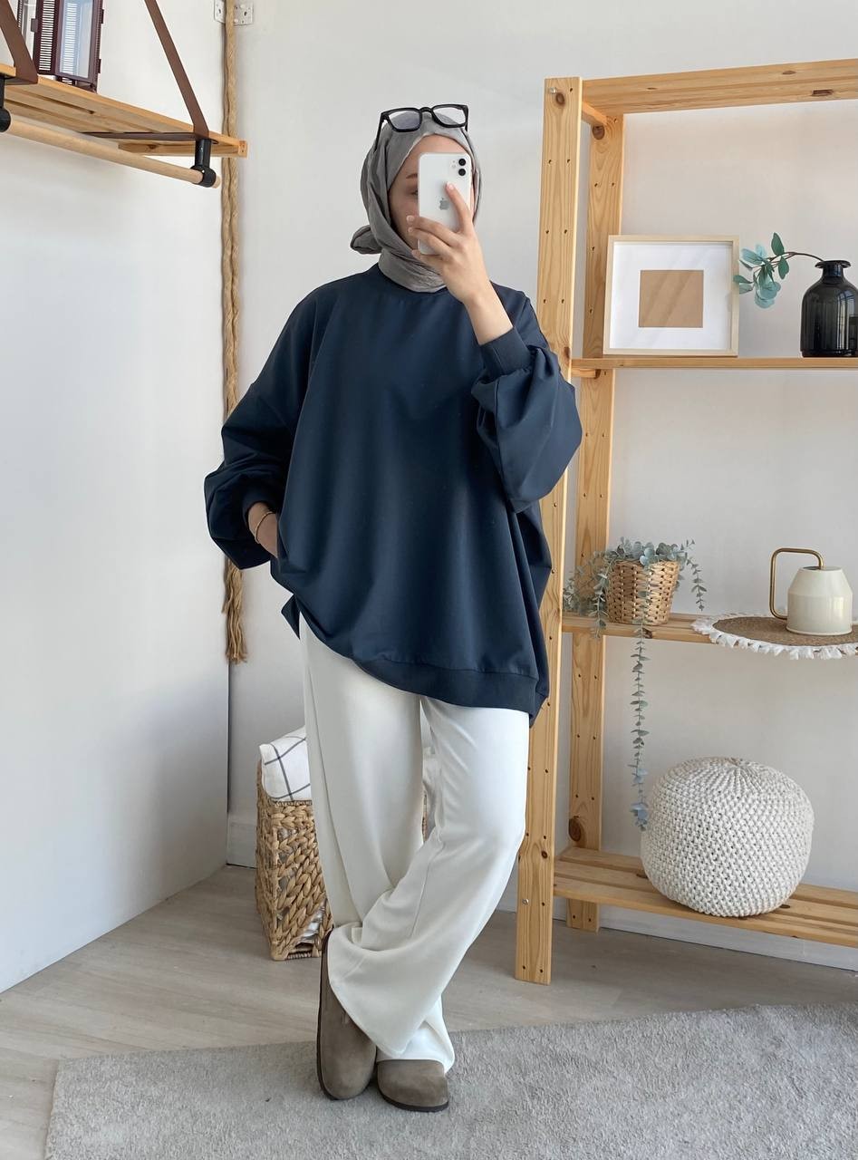 Balon Kol Oversize İki İplik Sweatshirt - Antrasit