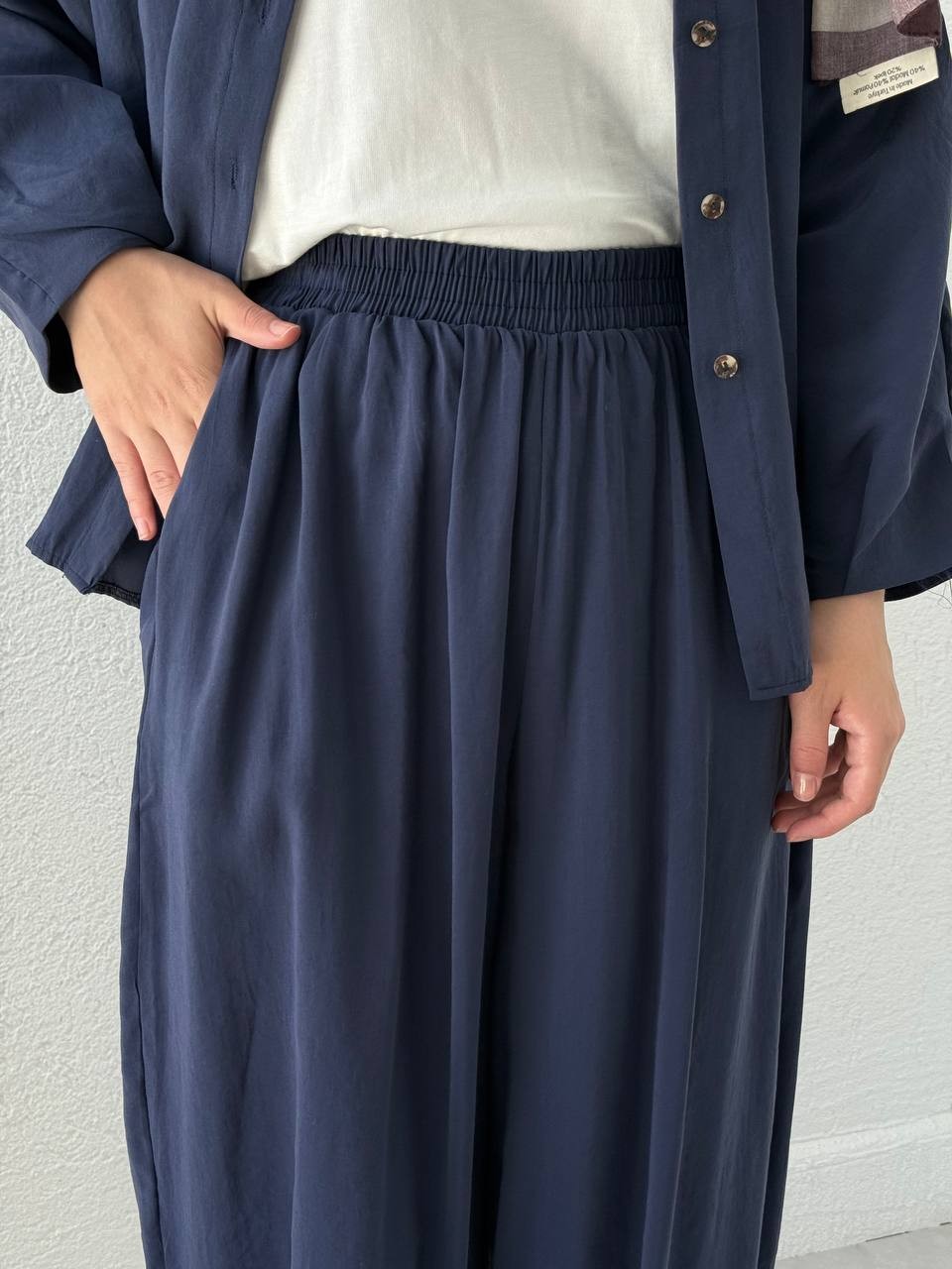 Kol Detaylı Tencel Şalvar Takım 50957 - Lacivert