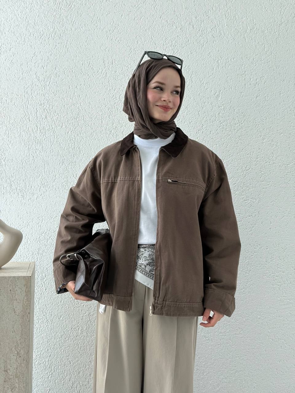 İçi Ekose Desen Astarlı Ceket - Mont - Tozlu Kahve