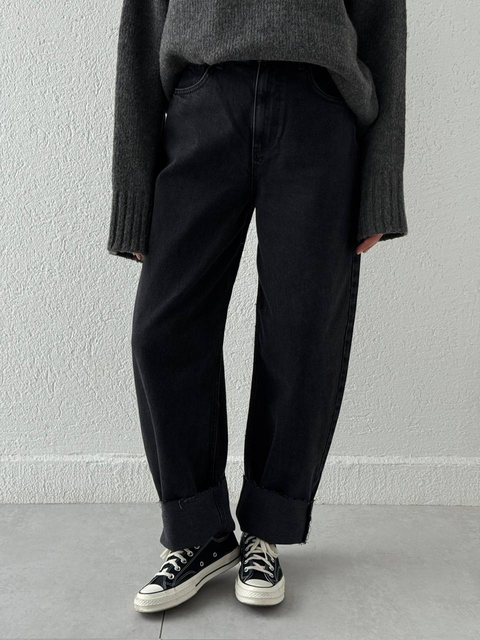 Yüksek Bel Kot Baggy Pantolon 0033 BYKN - Siyah