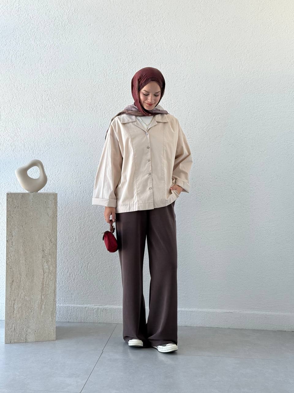 Oysho Kumaş Bel Saten Detaylı Pantolon hvn - Kahve